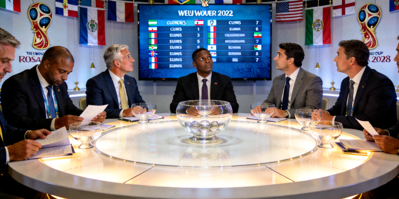 世界杯小组赛抽签仪式现场，各队代表关注分组结果